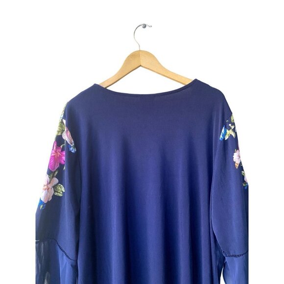 NWT JM Collection Long Sleeved Embellished Floral Navy SheerTunic Top 3X - Picture 6 of 9